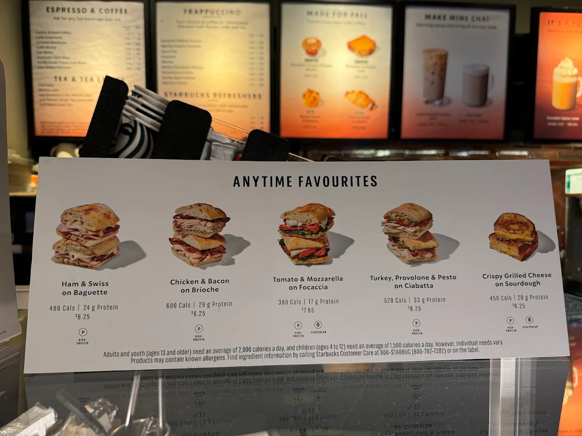 Menu, Starbucks Coffee Company