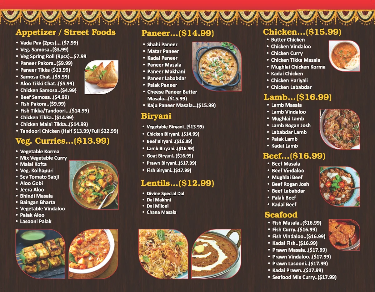 Menu, DIVINE - The Indian Cuisine