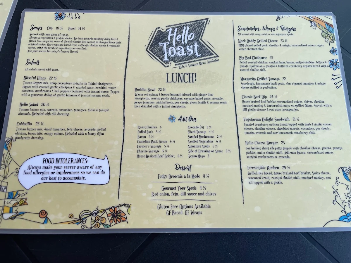 Menu, Hello Toast