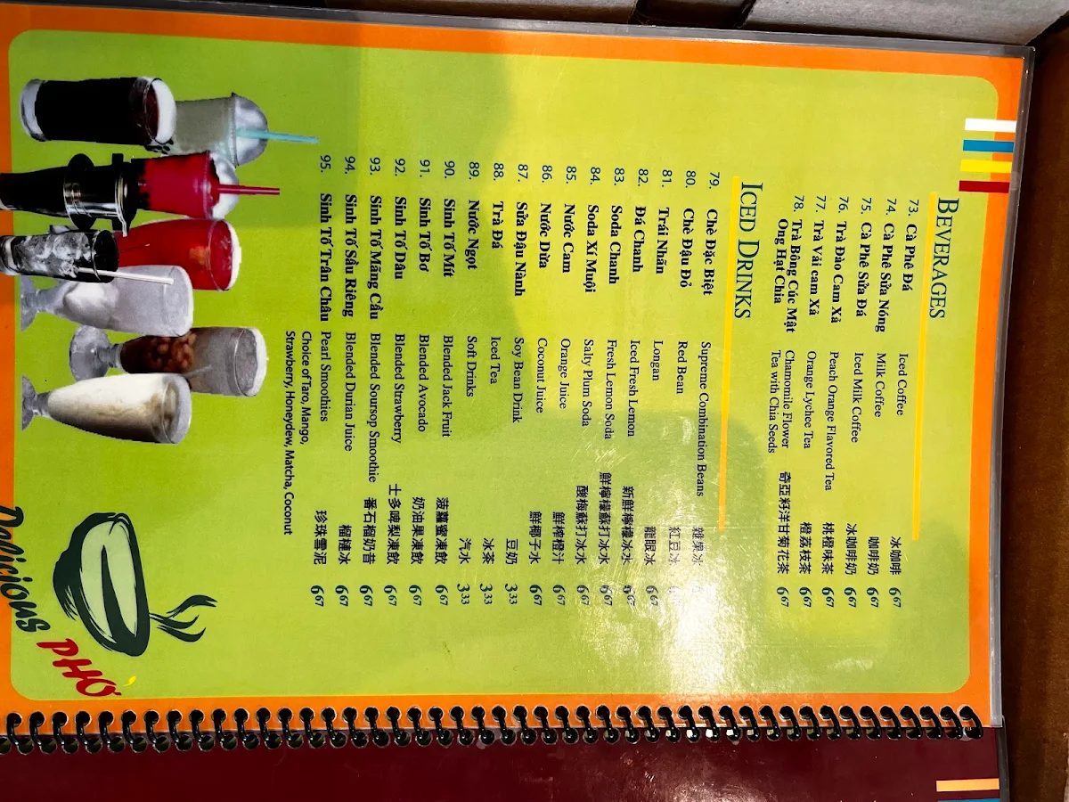 Menu, Delicious Pho