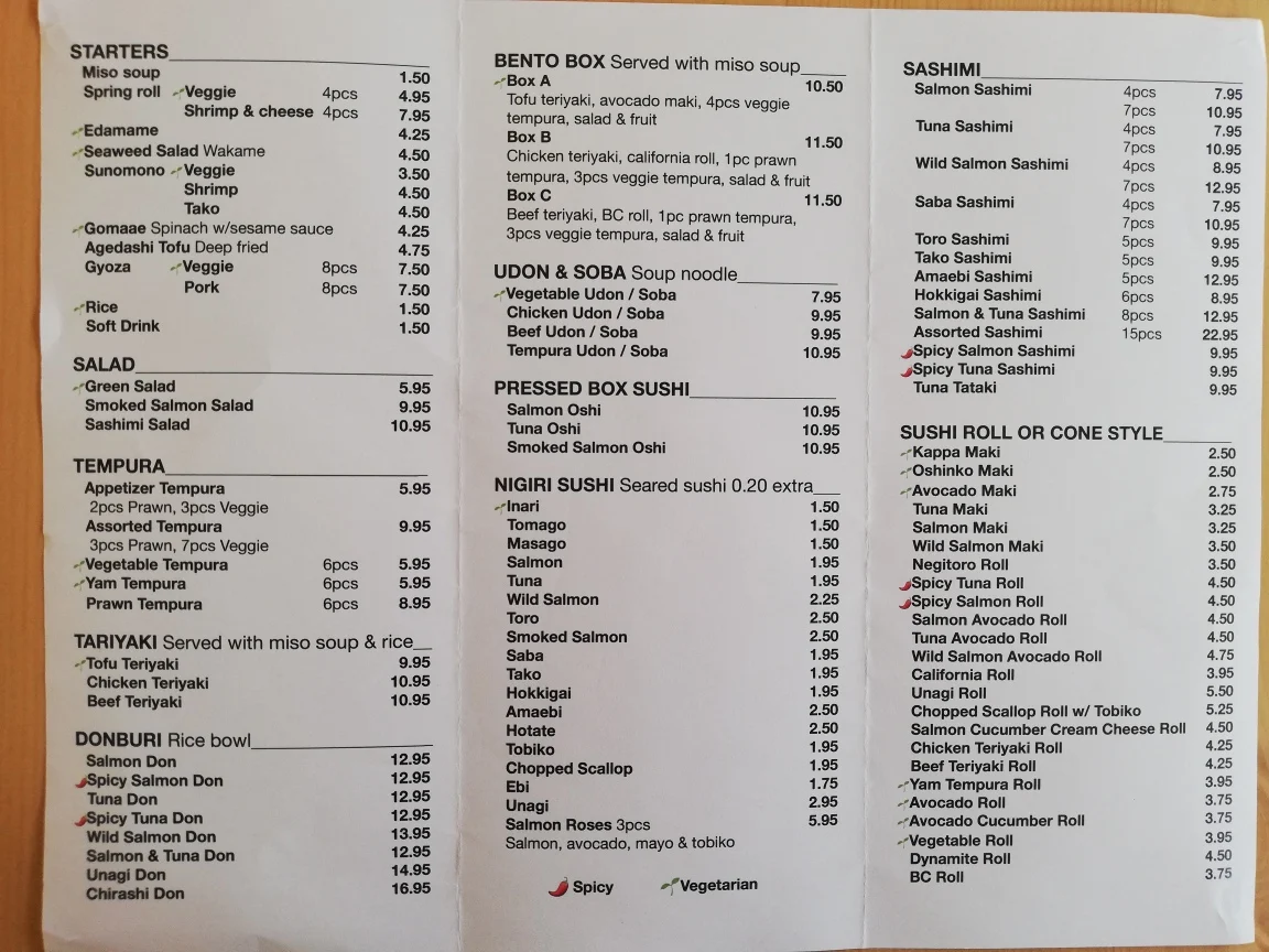 Menu, Simply Sushi Bar
