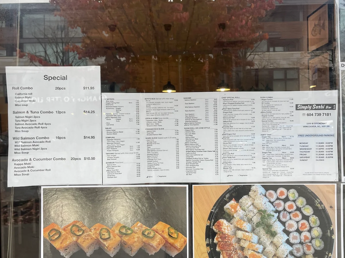 Menu, Simply Sushi Bar