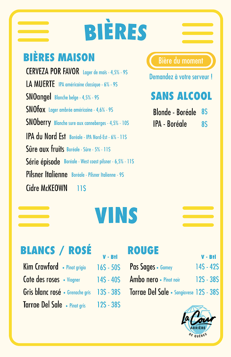 Menu, The Backyard of the Beerfest