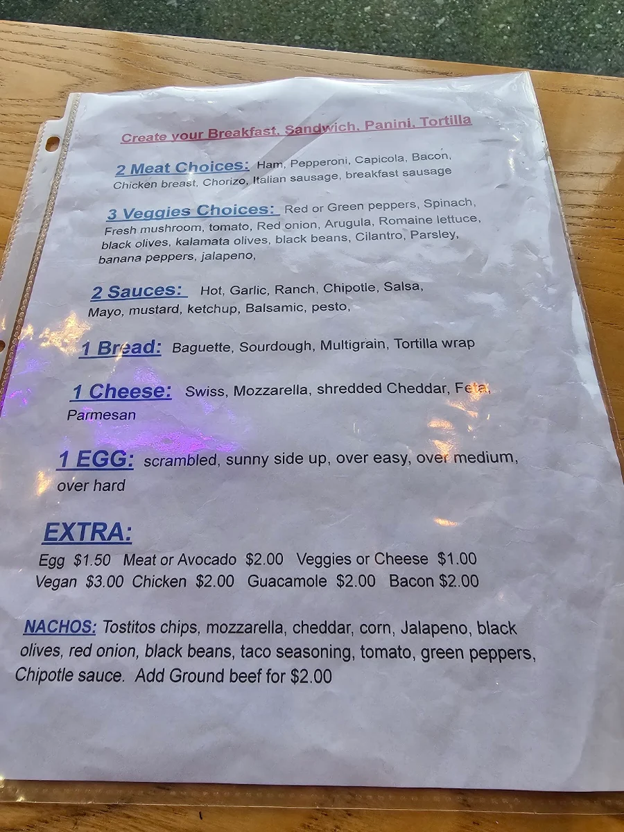 Menu, Flamingo Cafe