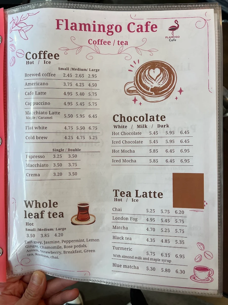 Menu, Flamingo Cafe