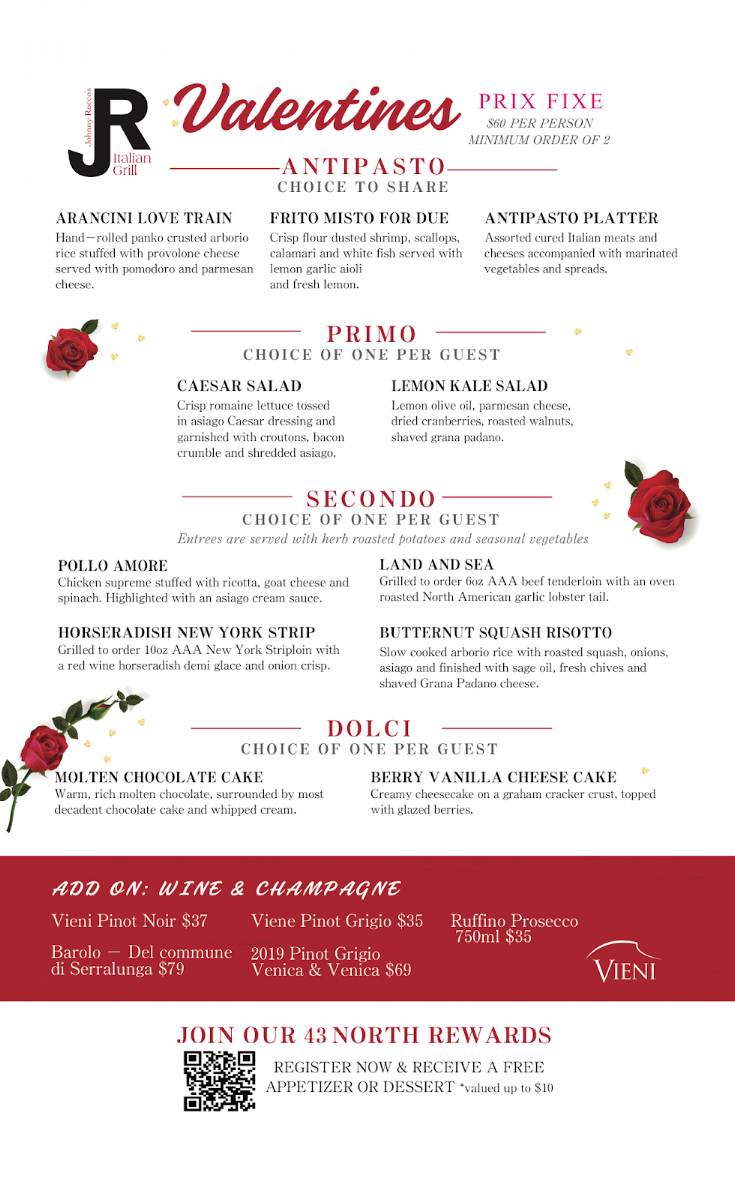 Menu, Johnny Rocco's Italian Grill