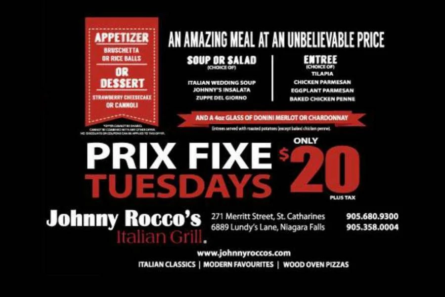 Menu, Johnny Rocco's Italian Grill