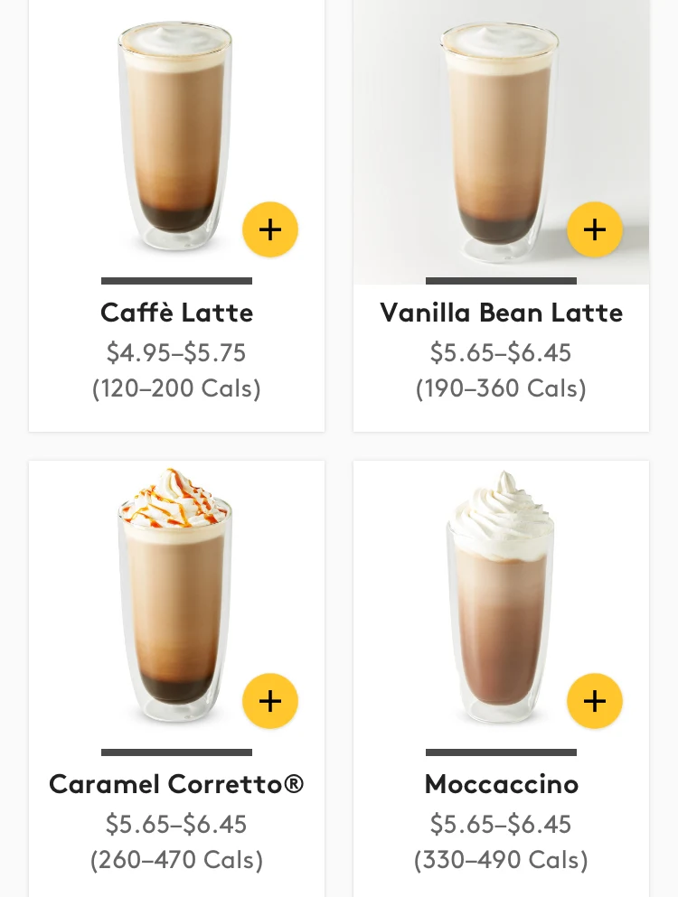 Menu, Second Cup Café