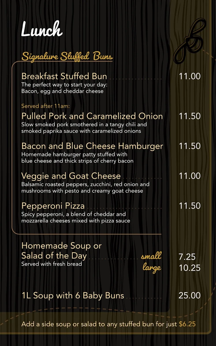 Menu, Honey Bun Café