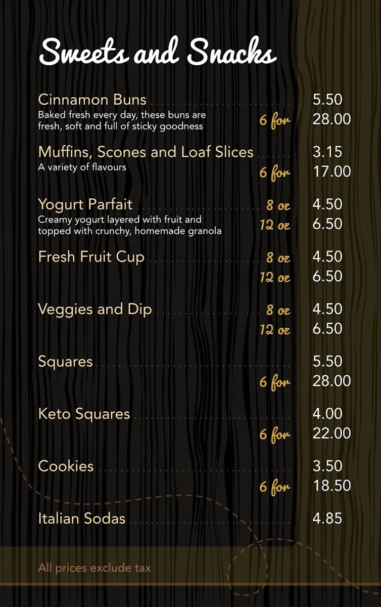 Menu, Honey Bun Café