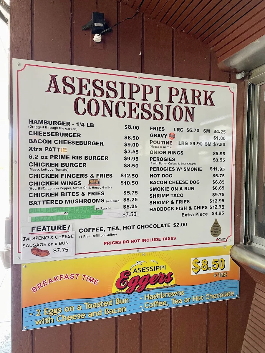 Menu, Asessippi Park Concession