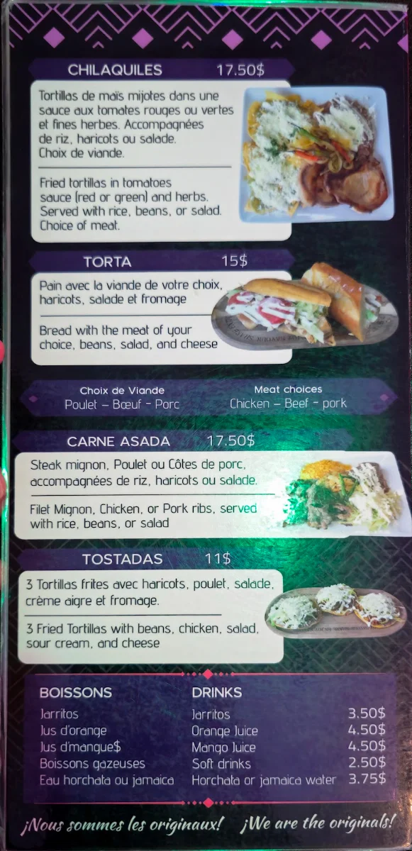 Menu, La Toxica | St-Hubert | Cuisine Mexicaine à Montréal