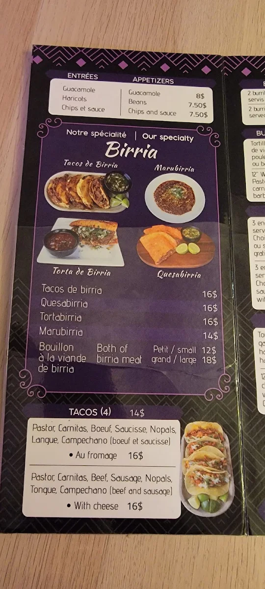 Menu, La Toxica | St-Hubert | Cuisine Mexicaine à Montréal