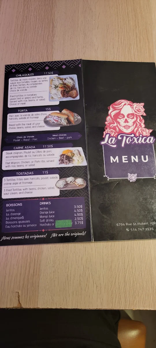 Menu, La Toxica | St-Hubert | Cuisine Mexicaine à Montréal