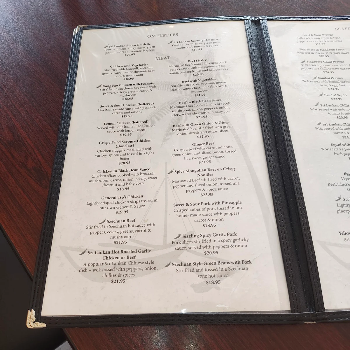 Menu, Kurumba Restaurant