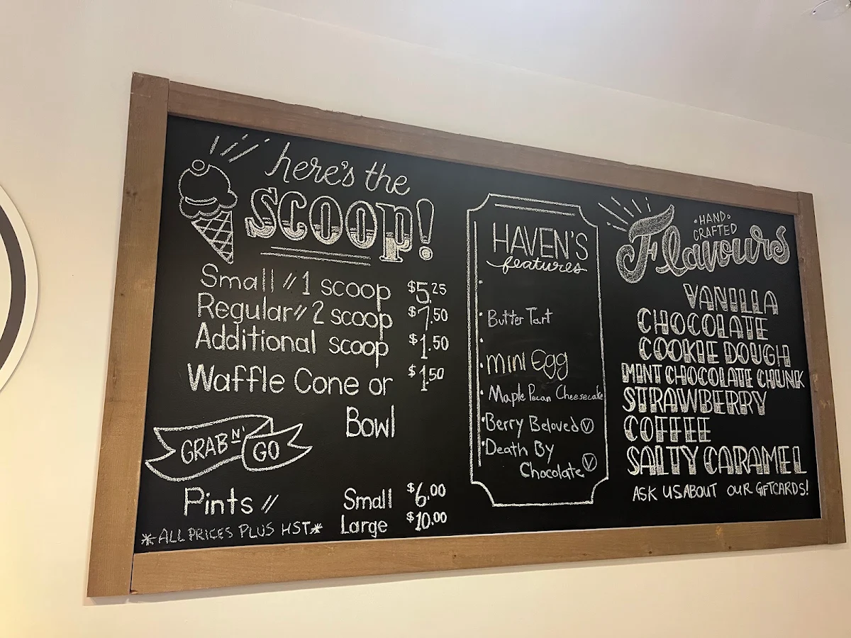Menu, Haven's Creamery
