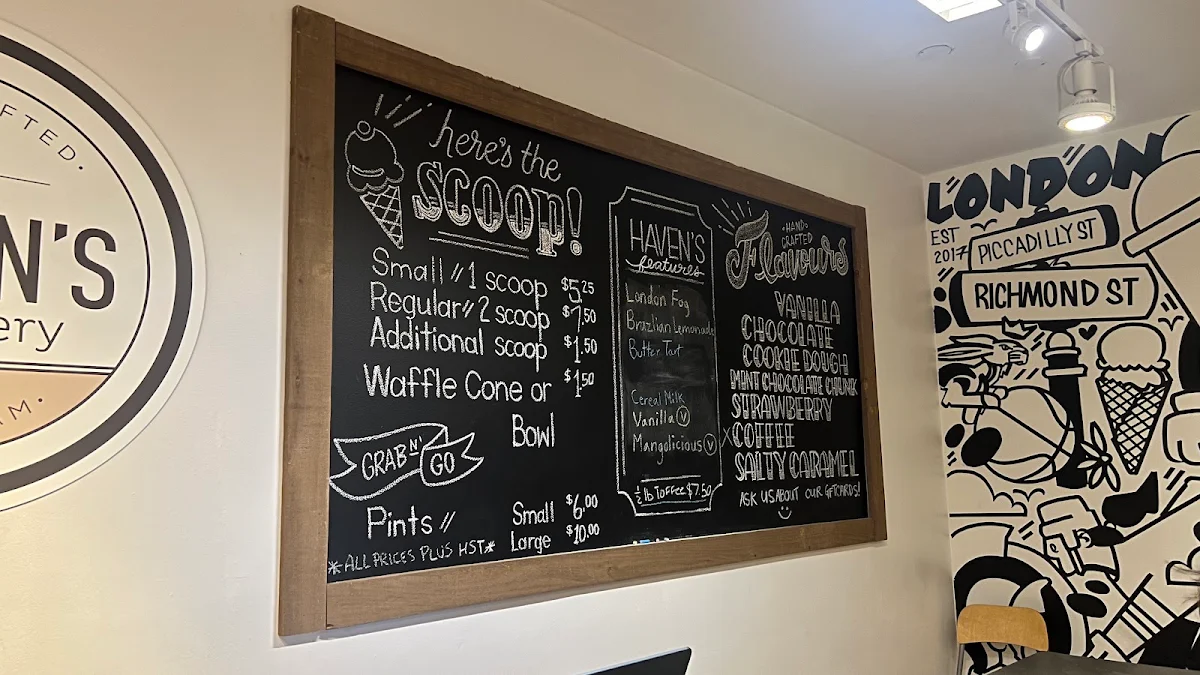 Menu, Haven's Creamery