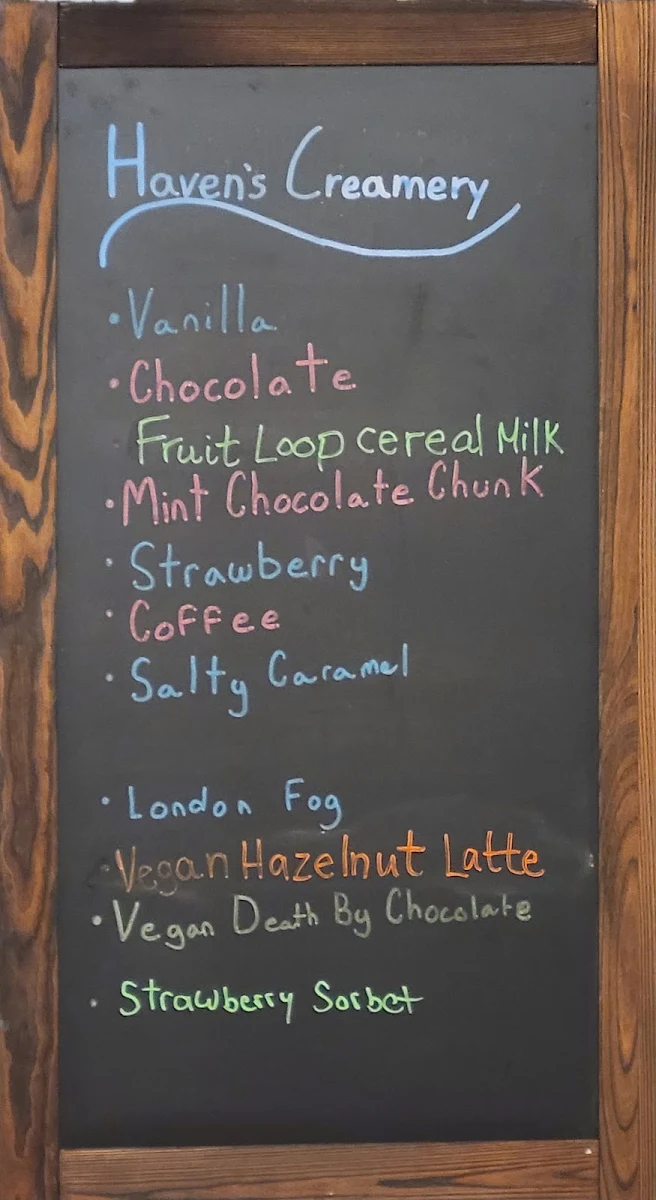 Menu, Haven's Creamery