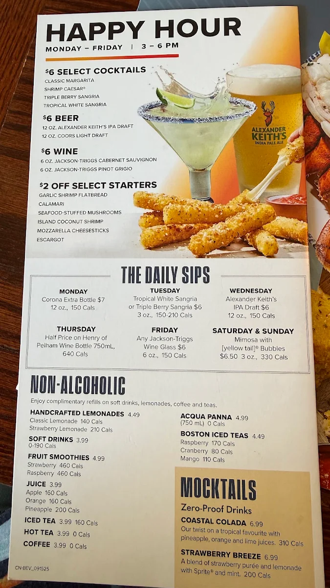 Menu, Red Lobster