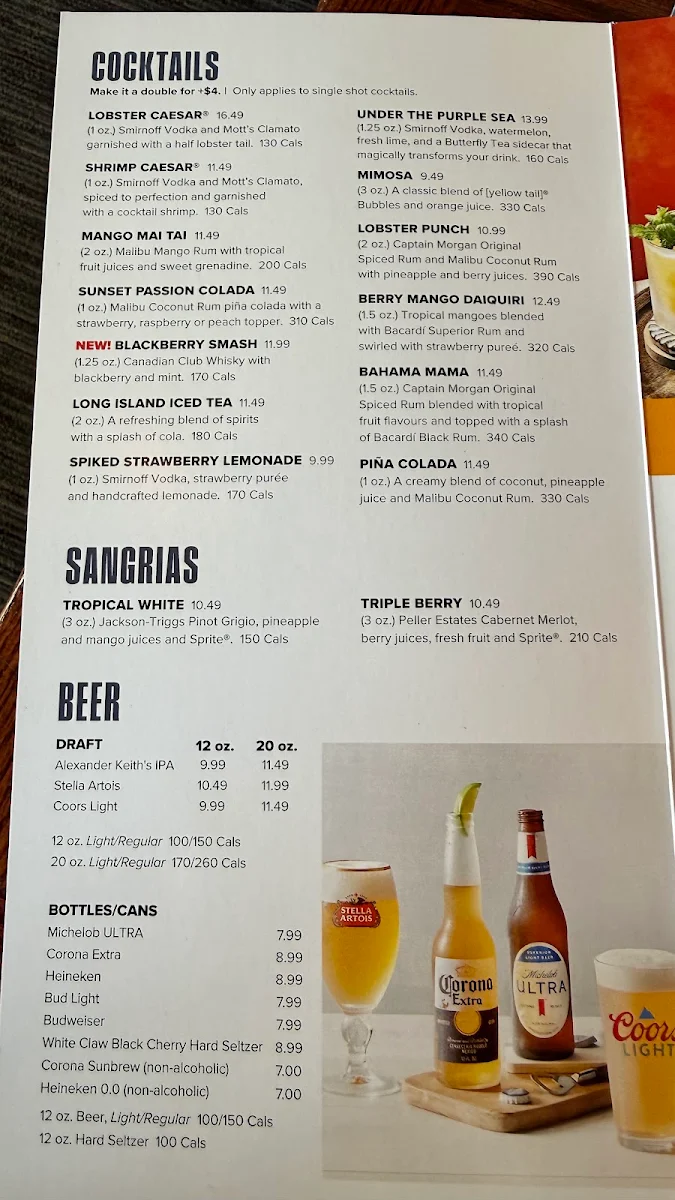 Menu, Red Lobster