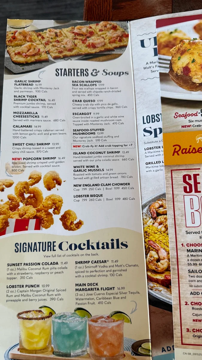 Menu, Red Lobster