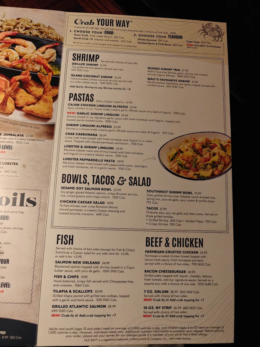Menu, Red Lobster