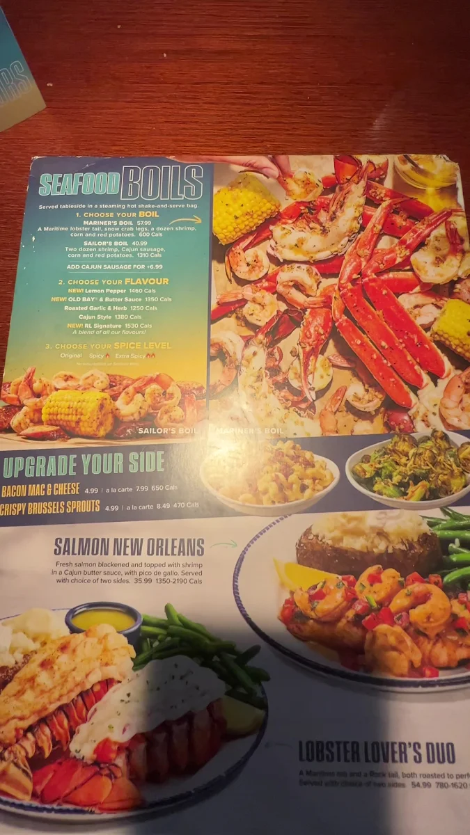 Menu, Red Lobster