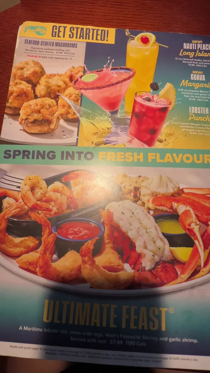 Menu, Red Lobster
