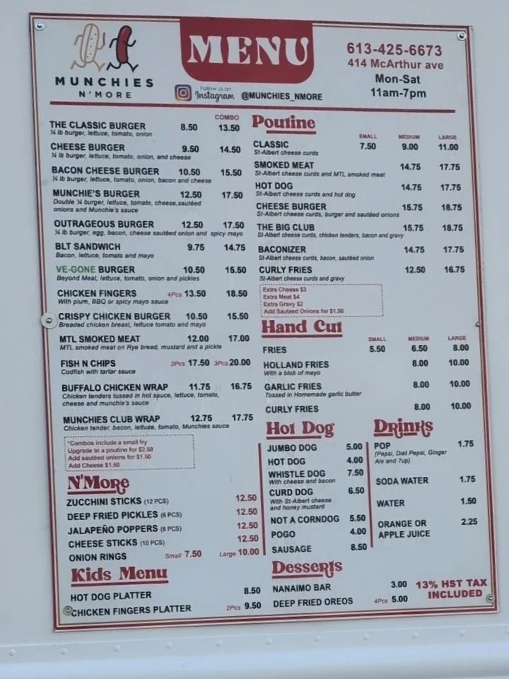 Menu, Munchies N'More