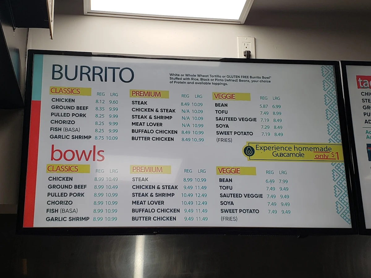 Menu, Fresh Burrito