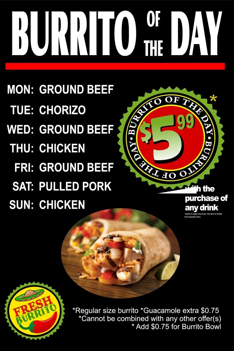 Menu, Fresh Burrito