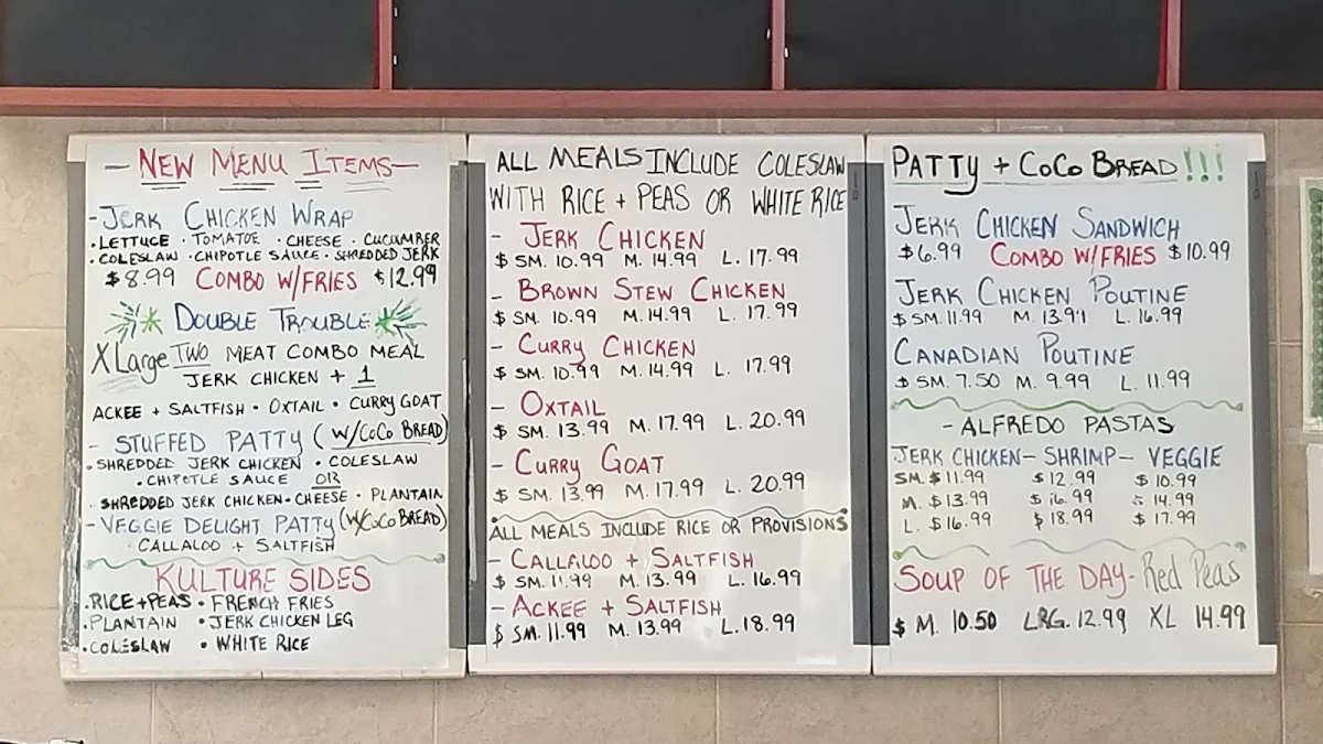 Menu, Food Kulture Bistro
