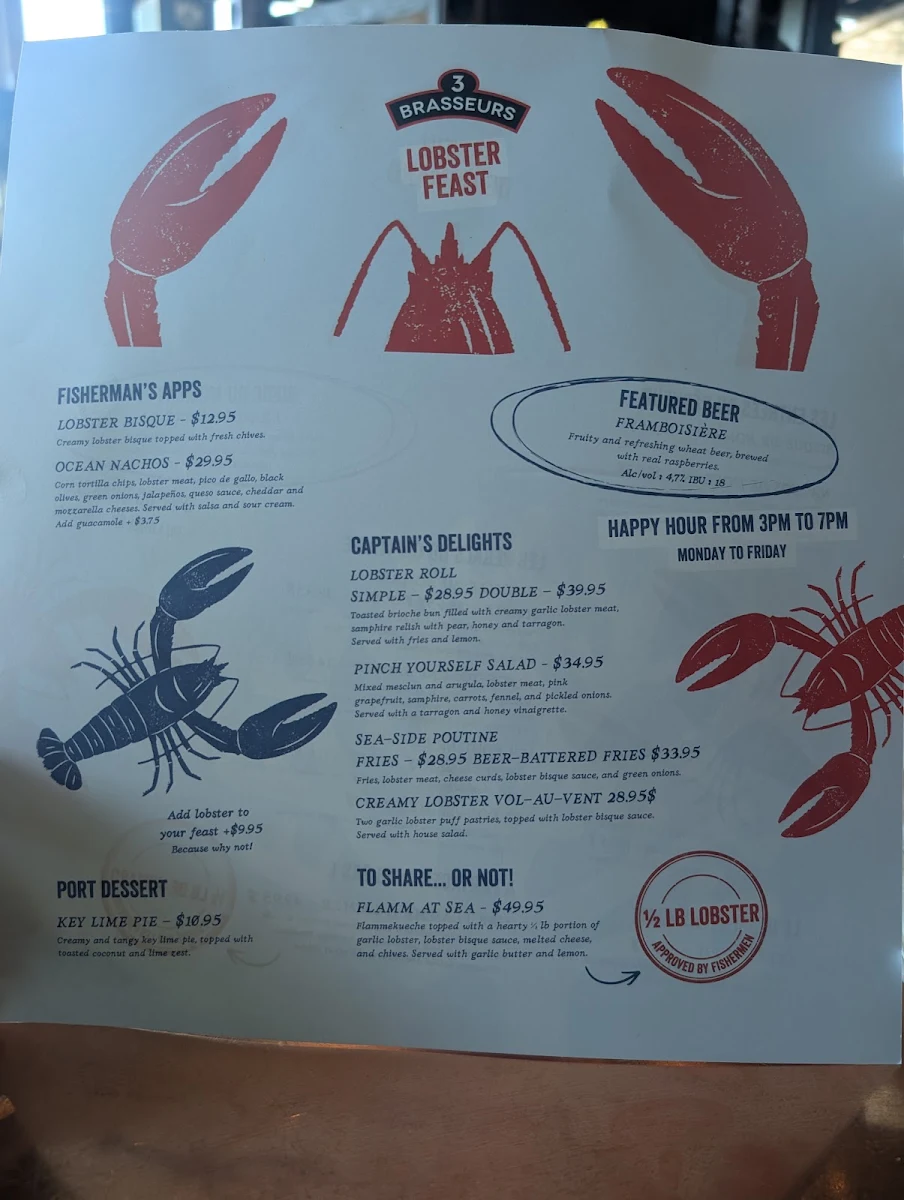 Menu, 3 Brasseurs - Centropolis Laval