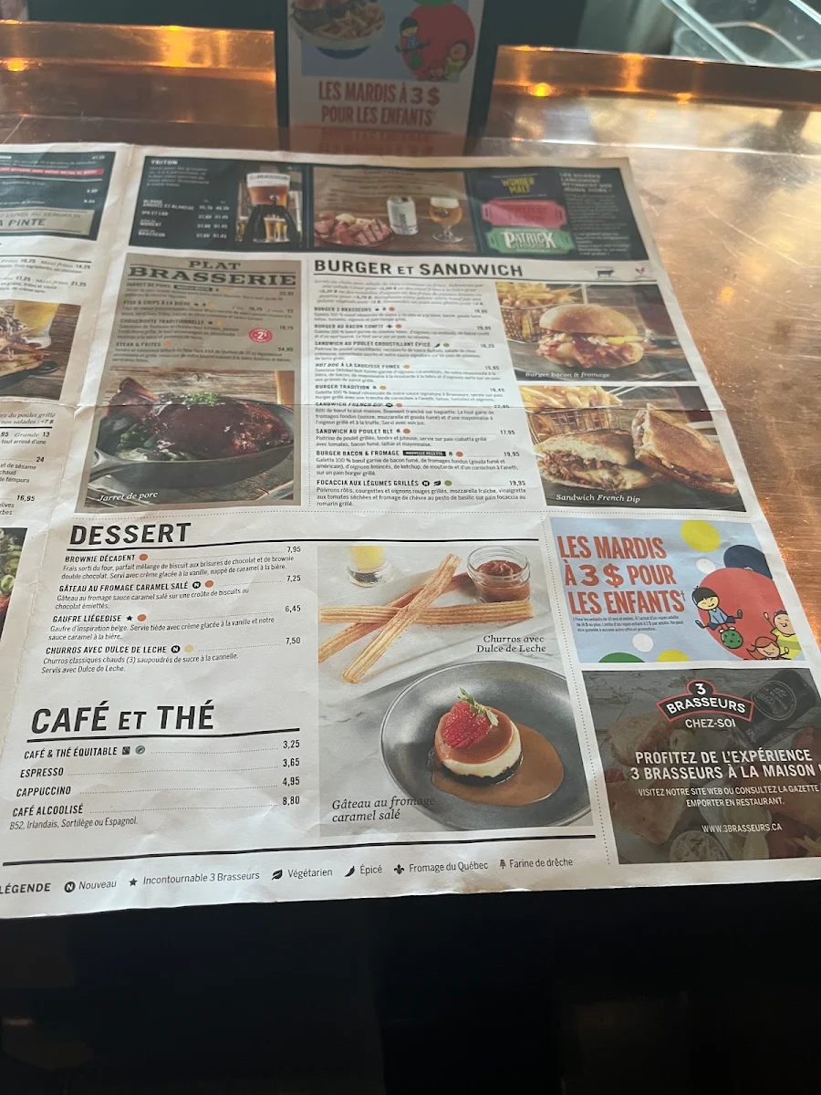 Menu, 3 Brasseurs - Centropolis Laval