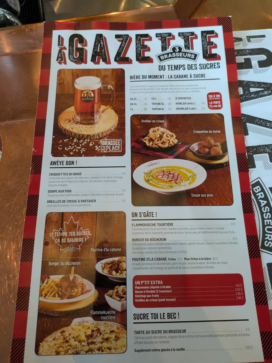 Menu, 3 Brasseurs - Centropolis Laval