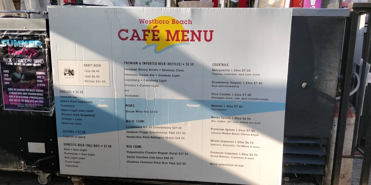 Menu, Westboro Beach Cafe