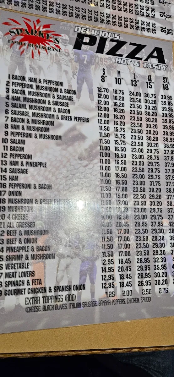 Menu, Sparky's Family Restaurant