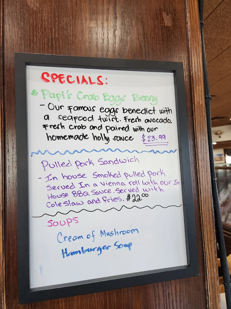 Menu, Papi's Country Kitchen