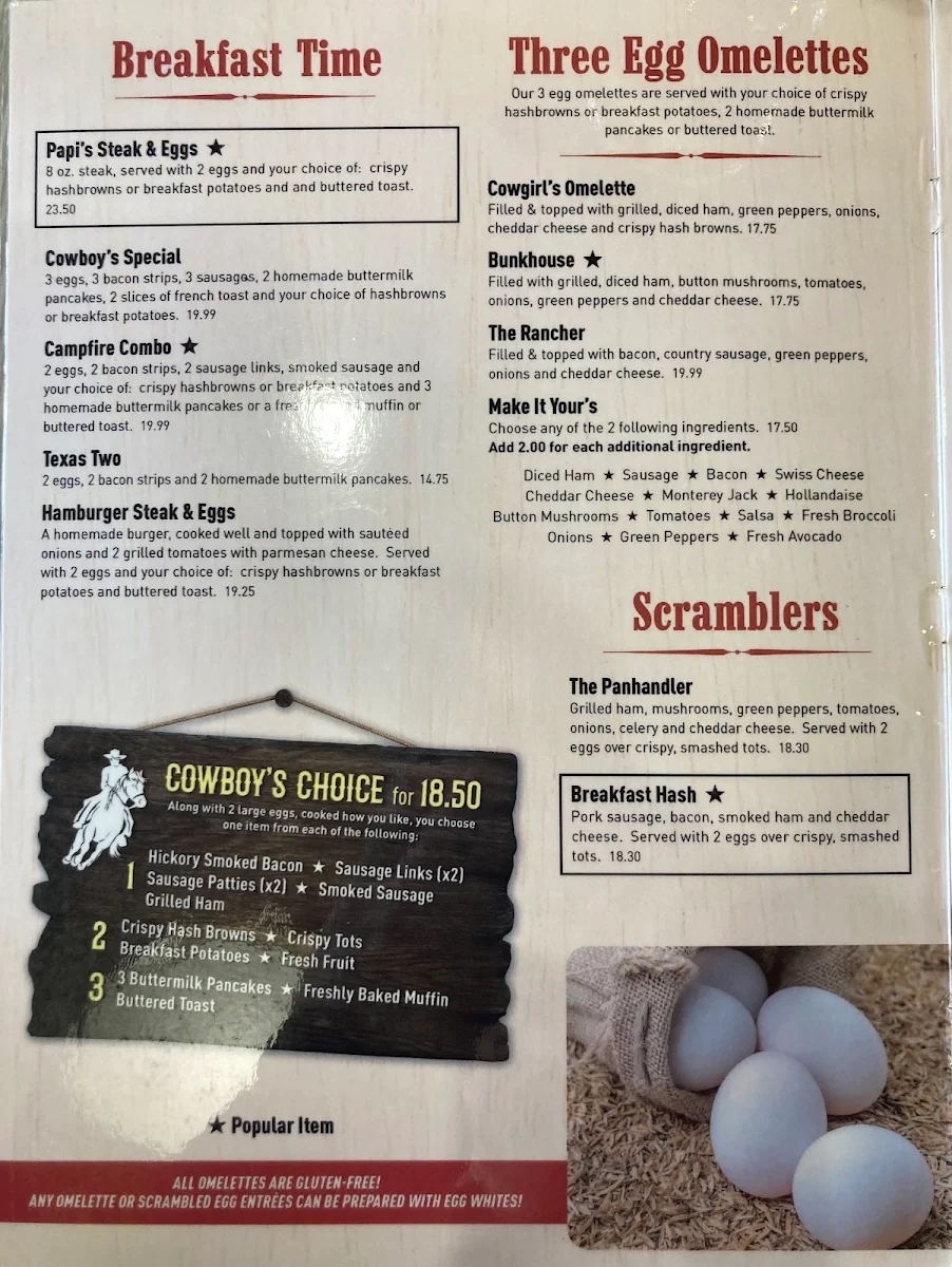 Menu, Papi's Country Kitchen