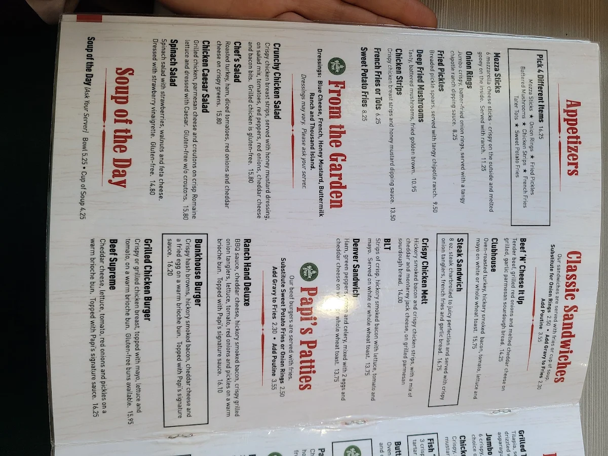 Menu, Papi's Country Kitchen