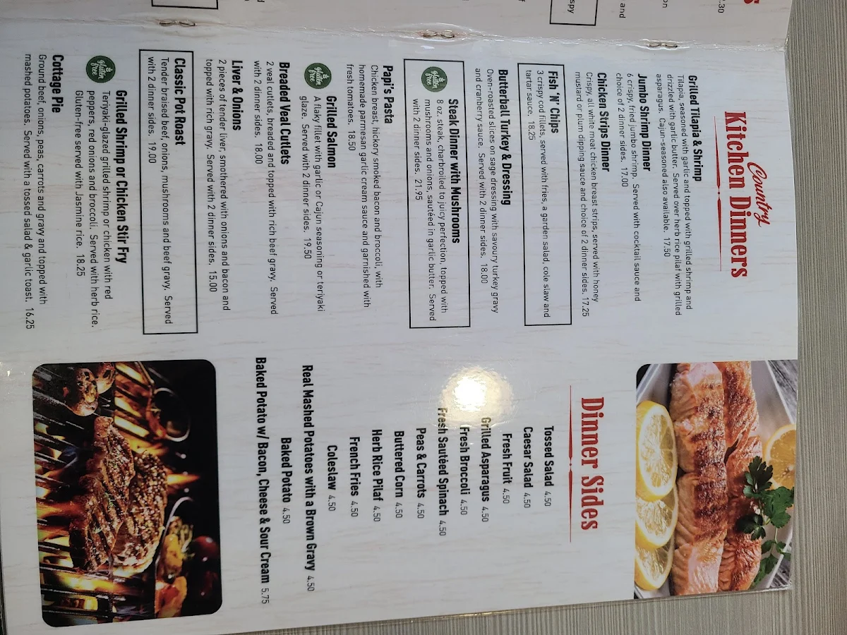 Menu, Papi's Country Kitchen