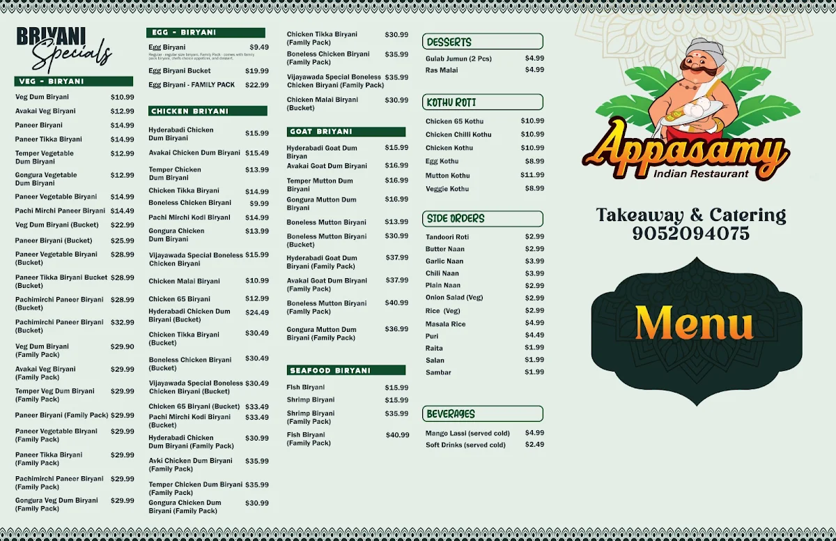 Menu, Appasamy Indian Restaurant