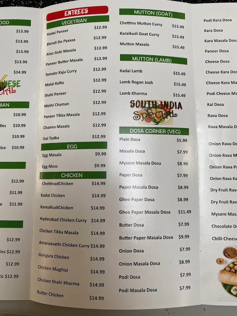 Menu, Appasamy Indian Restaurant