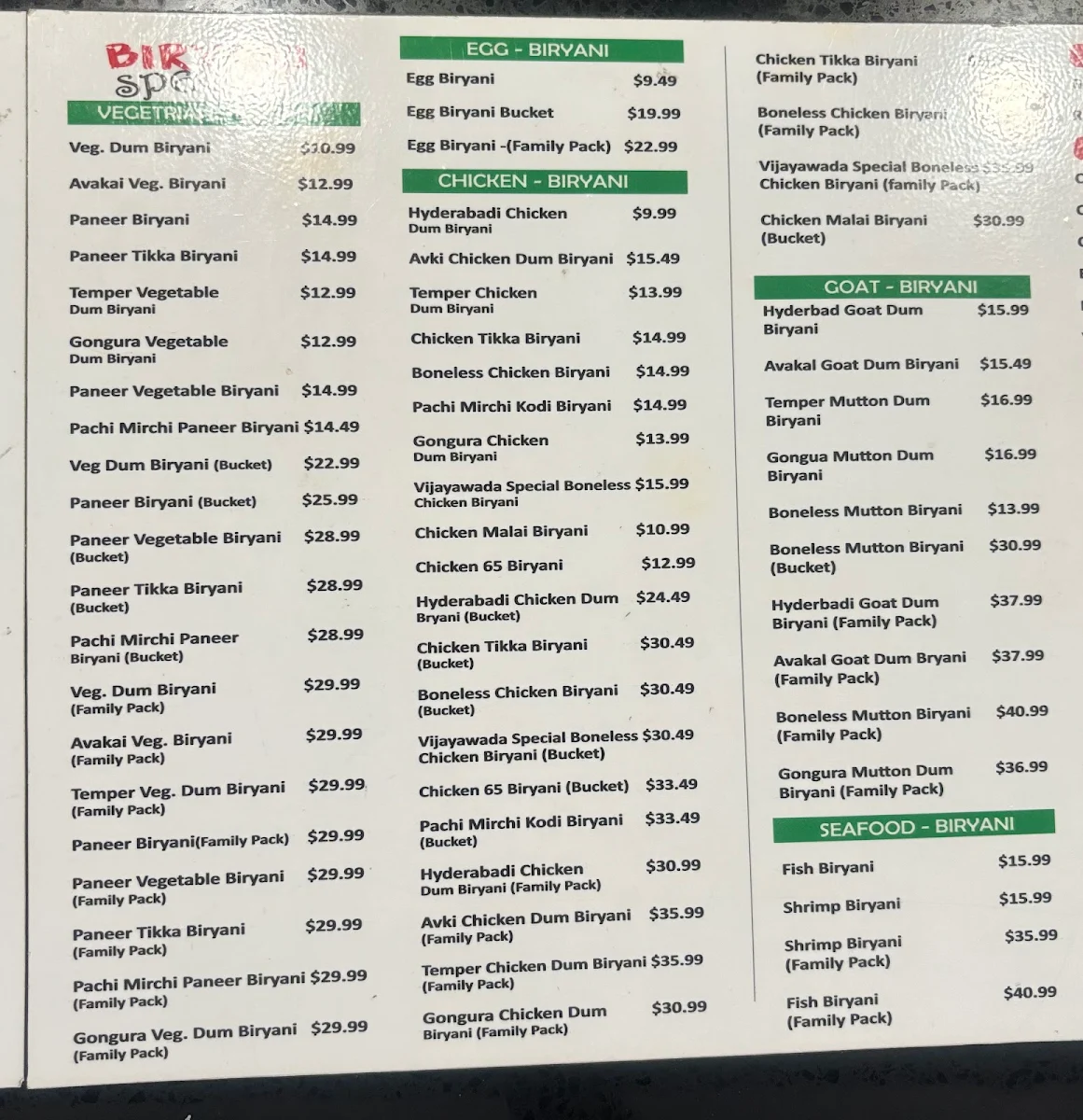 Menu, Appasamy Indian Restaurant