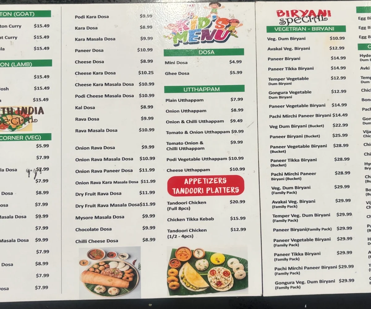 Menu, Appasamy Indian Restaurant