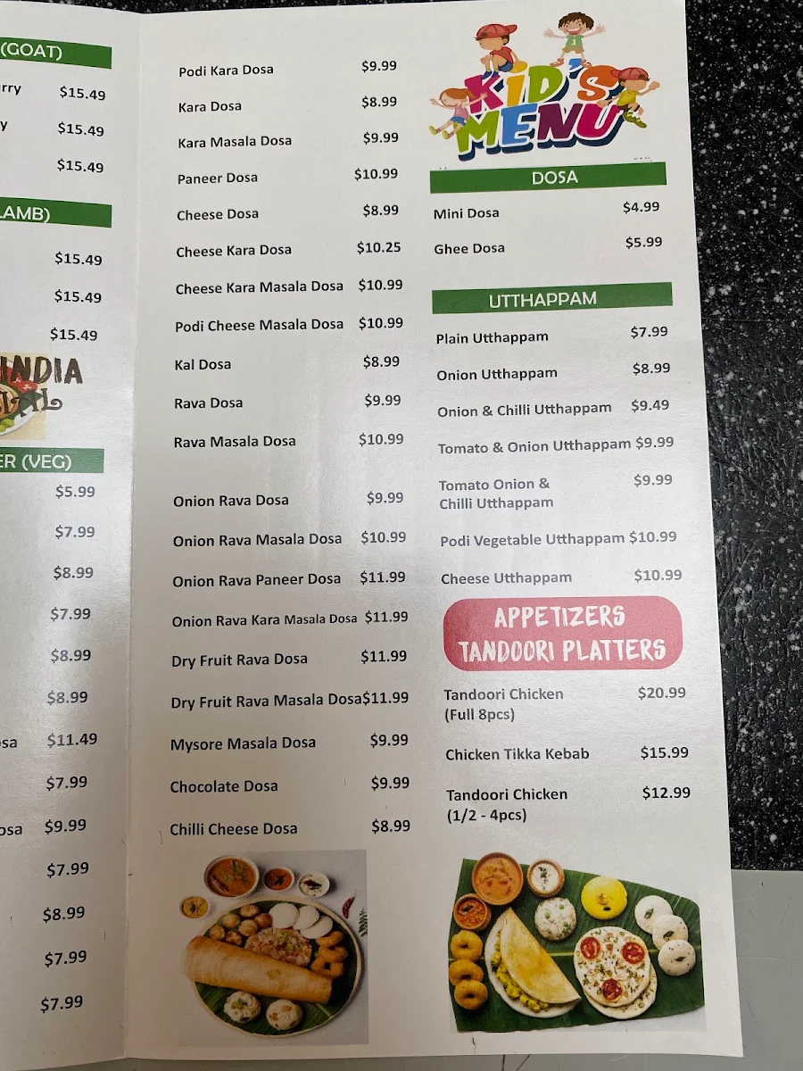 Menu, Appasamy Indian Restaurant