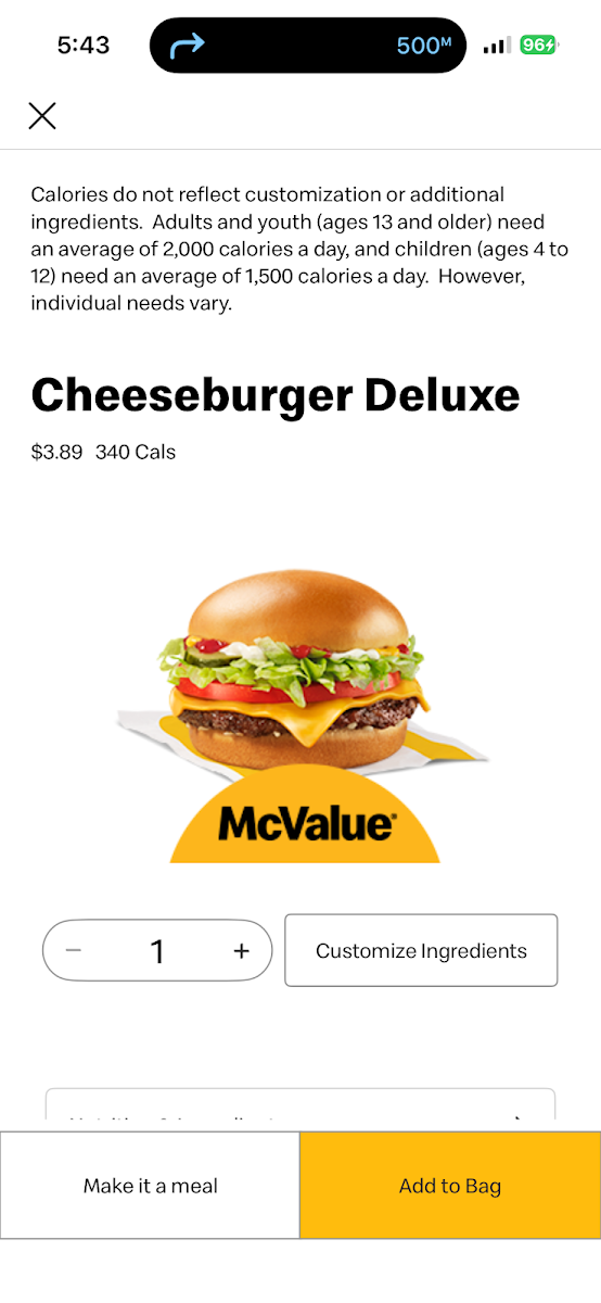 Menu, McDonald's