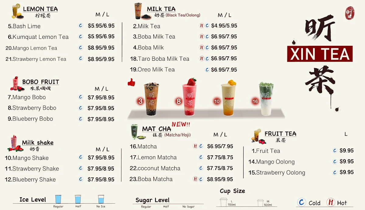 Menu, Xin Tea