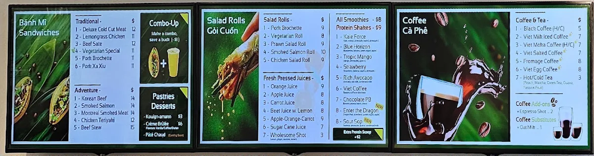 Menu, Minh Sandwiches