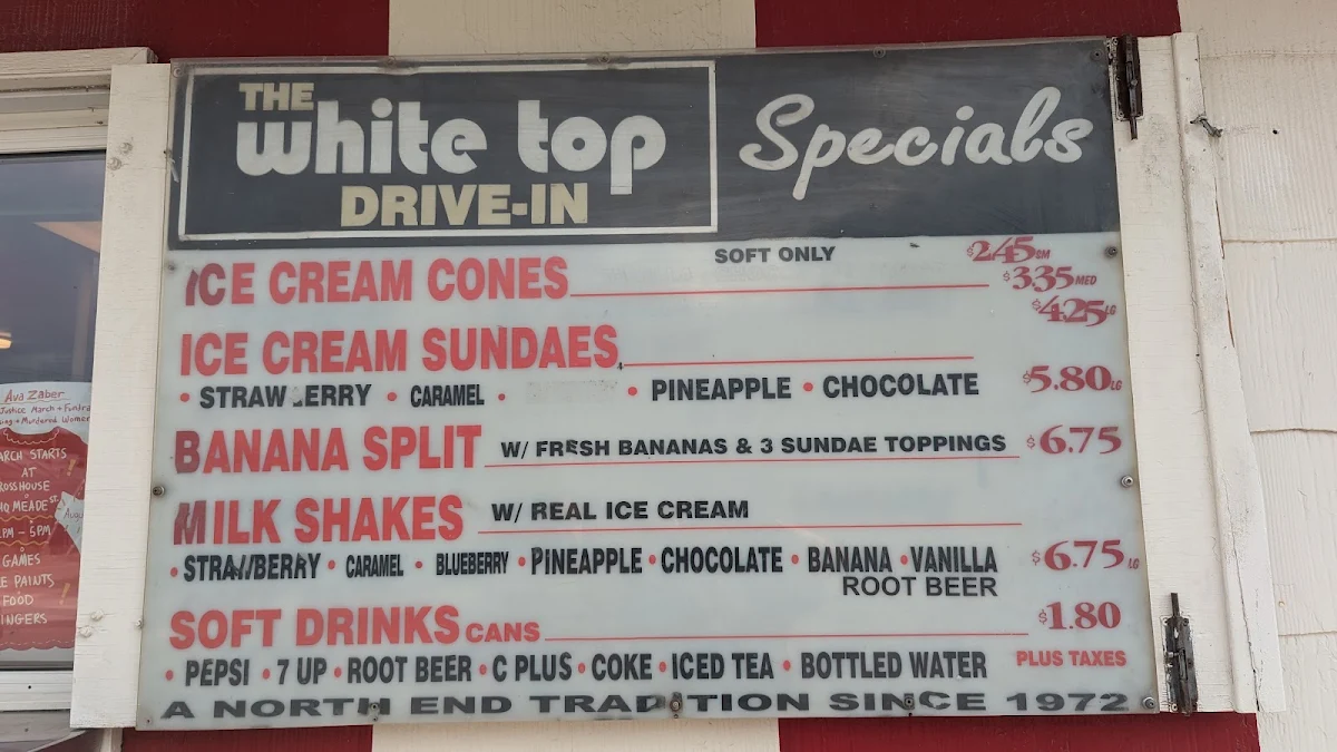 Menu, The White Top Drive In (North)